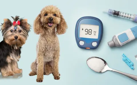 Due cani, un misuratore di glicemia e una siringa per insulina suggeriscono la gestione del diabete insipido nel cane.