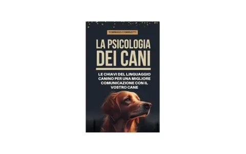 Copertina libro "La psicologia dei cani" di Tommaso Cominotti, con un ritratto di cane dorato. Impara il linguaggio canino per una migliore comunicazione.