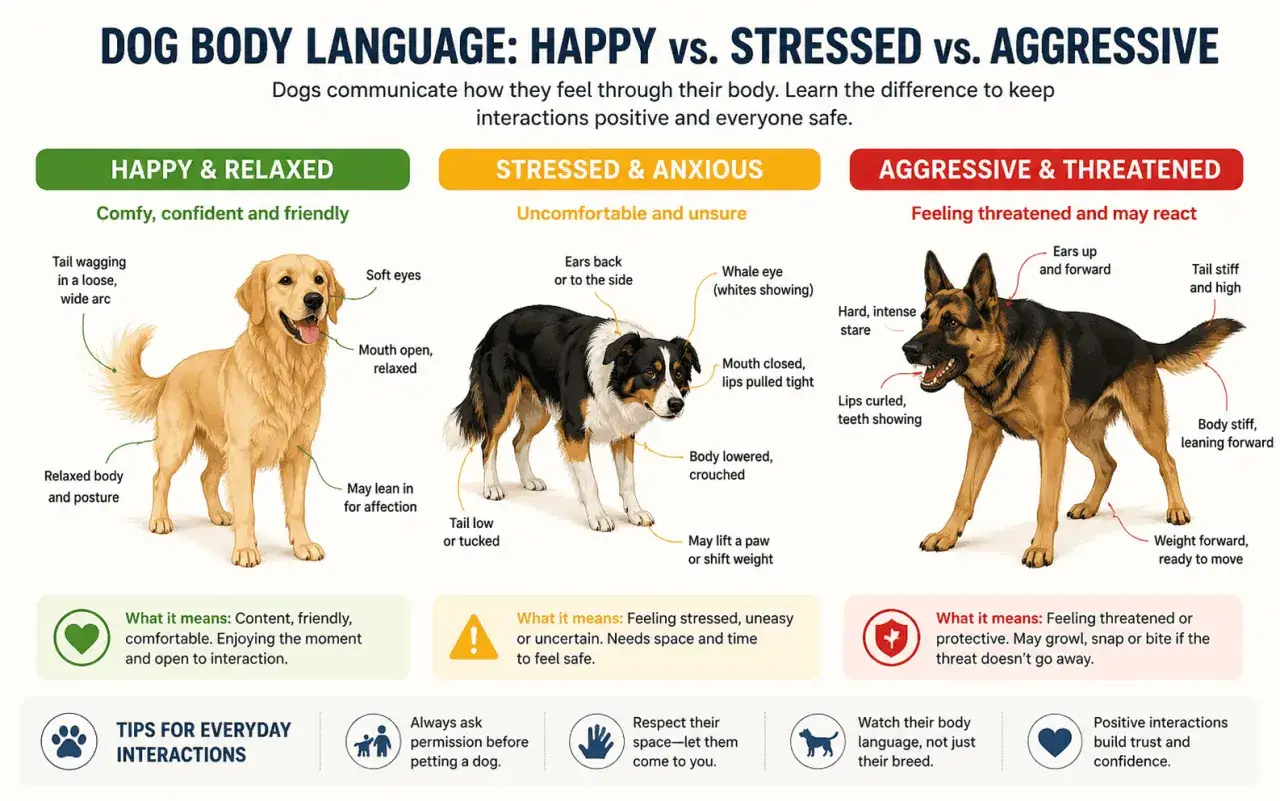 La psicologia dei cani spiegata con il linguaggio del corpo: felice, stressato o aggressivo. Impara a riconoscere i segnali per interazioni sicure.